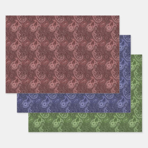 Paisley Pattern Red Blue Green Oldfascineert Inpakpapier Vel