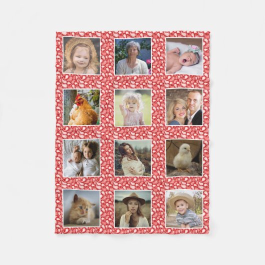 Paisley Pattern Red Custom 12 Family Photo Collage Fleece Deken (Voorkant)