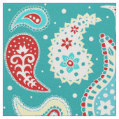 Paisley Pattern Red Yellow Blauwgroen Stof (Close Up)