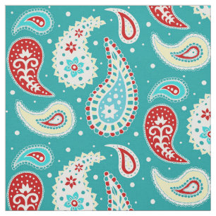 Paisley Pattern Red Yellow Blauwgroen Stof