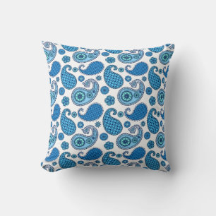 Paisley Pattern, Shades of Blue on White Kussen