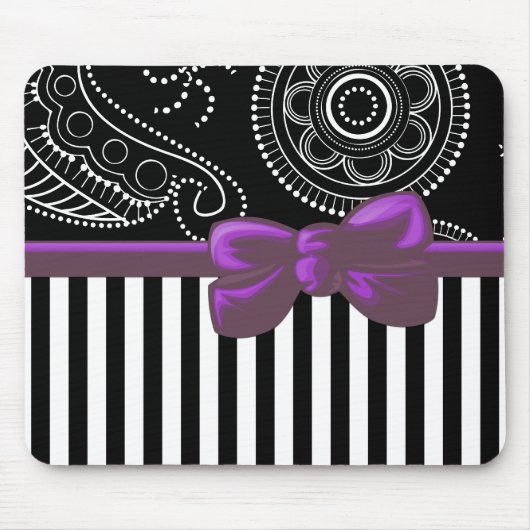 Paisley Pattern, Stripes, Lines, Black and White Muismat (Voorkant)