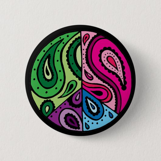 Paisley Peace Black Button (Voorkant)