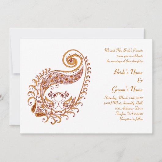 Paisley Peacock-C in Henna Art Invitation Kaart (Voorkant)