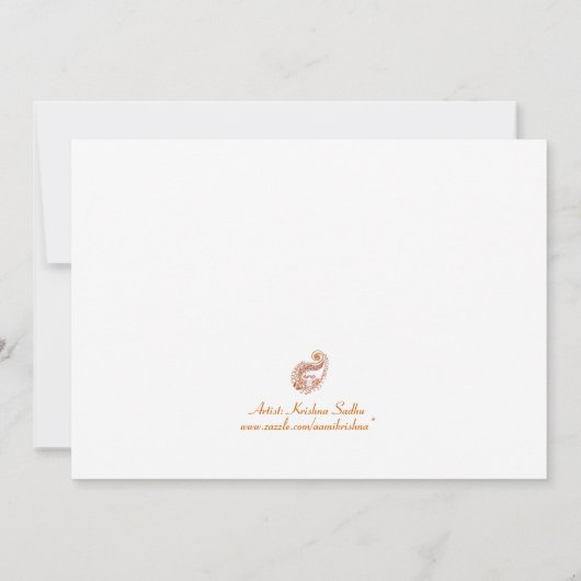 Paisley Peacock-C in Henna Art Invitation Kaart (Achterkant)