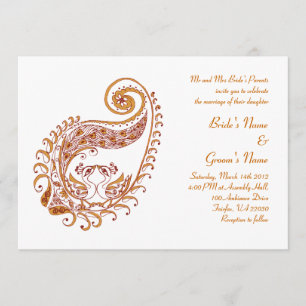 Paisley Peacock-C in Henna Art Invitation Kaart