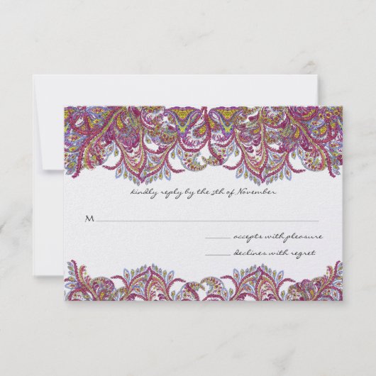 Paisley Peacock Chateau Pink Wedding Invitations Kaart (Voorkant)