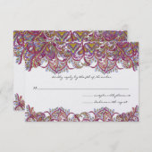 Paisley Peacock Chateau Pink Wedding Invitations Kaart (Voorkant / Achterkant)
