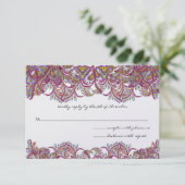 Paisley Peacock Chateau Pink Wedding Invitations Kaart (Staand voorkant)