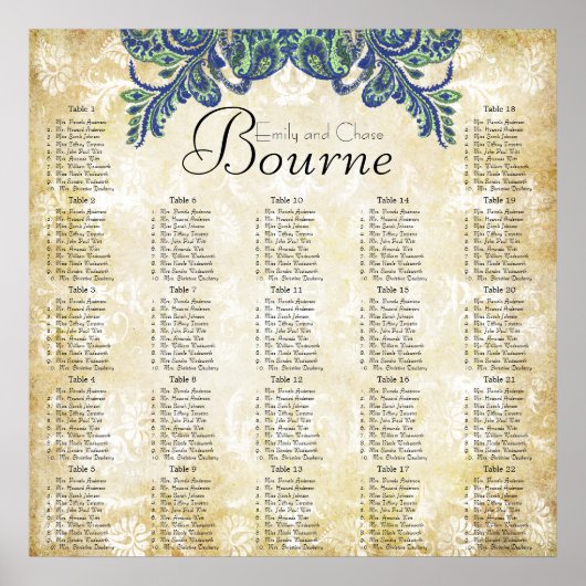 Paisley Peacock Colors Reception Seining Chart Poster (Voorkant)