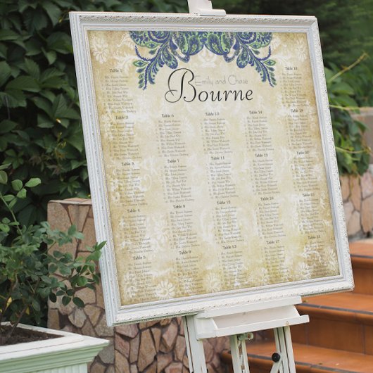 Paisley Peacock Colors Reception Seining Chart Poster