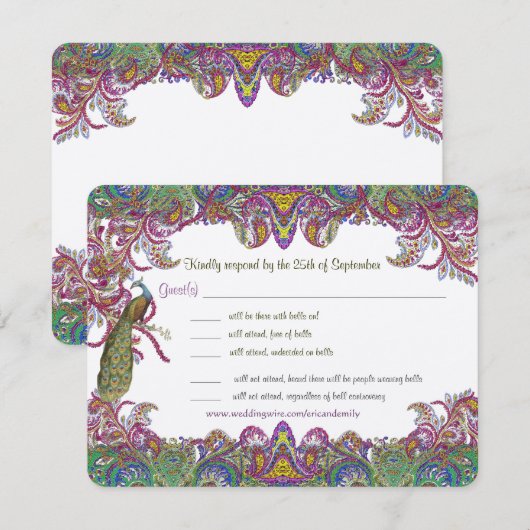 Paisley Peacock Colors RSVP (Voorkant / Achterkant)