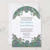 Paisley Peacock Colors Wedding Invitation Kaart (Voorkant)