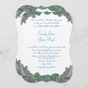 Paisley Peacock Colors Wedding Invitations Kaart