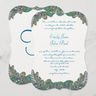 Paisley Peacock Colors Wedding Invitations Kaart