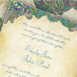Paisley Peacock Colors Wedding Invitations Kaart