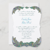 Paisley Peacock Colors Wedding Invitations Kaart (Voorkant)