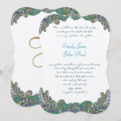 Paisley Peacock Colors Wedding Invitations Kaart (Voorkant / Achterkant)