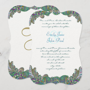 Paisley Peacock Colors Wedding Invitations Kaart