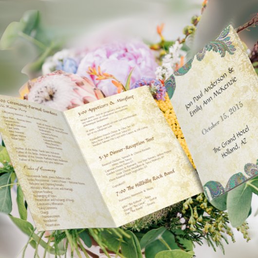  Paisley Peacock Colors Wedding Programme