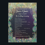 Paisley Peacock Colors Wedding Programme Programmakaart<br><div class="desc">Elegante Fairy Lights Paisley Peacock Fairy Tale Trouwprogramma's Navy Blue en Gold ( maar u kiest) tekst lettertype ivoor RGB Code FDFCDB achtergrond RGB Hex Code Blauwgroen 2A5163</div>