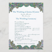 Paisley Peacock Colors Wedding Programme Programmakaart (Voorkant)