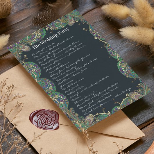 Paisley Peacock Colors Wedding Programme Programmakaart