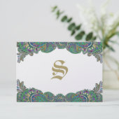 Paisley Peacock Colors Wedding Response Cards RSVP Kaartje (Staand voorkant)