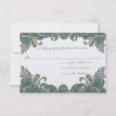 Paisley Peacock Colors Wedding Response Cards RSVP Kaartje (Achterkant)