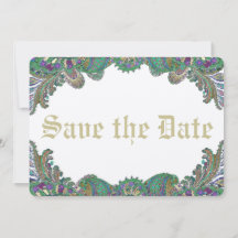 Paisley Peacock Colors Wedding Save the Date