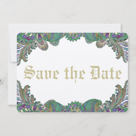 Paisley Peacock Colors Wedding Save the Date (Voorkant)