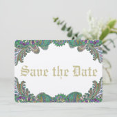 Paisley Peacock Colors Wedding Save the Date (Staand voorkant)