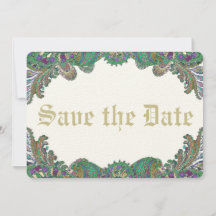 Paisley Peacock Colors Wedding Save the Date