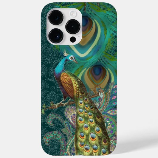 Paisley Peacock Elegant Feathers Blue Green Gold Case-Mate iPhone Case (Achterkant)