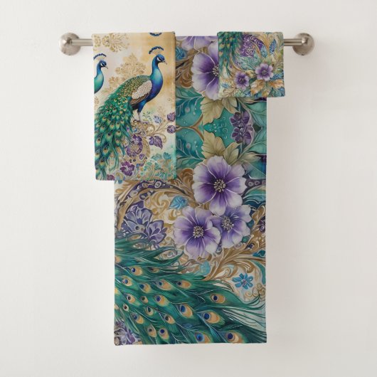 Paisley Peacock Floral Waterverf Bad Handdoek (Insitu)