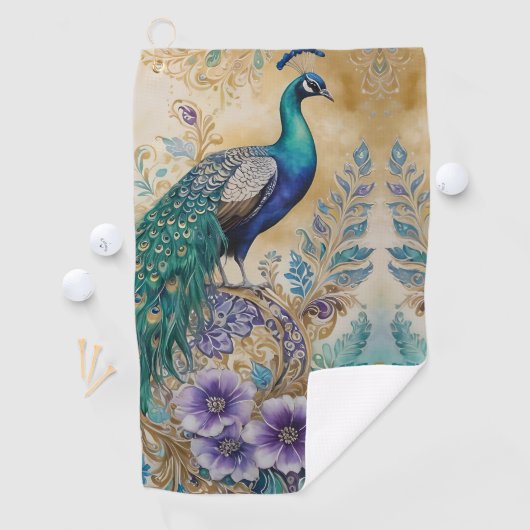 Paisley Peacock Floral Waterverf Golfhanddoek (Insitu)