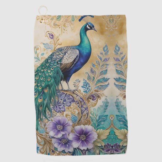 Paisley Peacock Floral Waterverf Golfhanddoek (Voorkant)