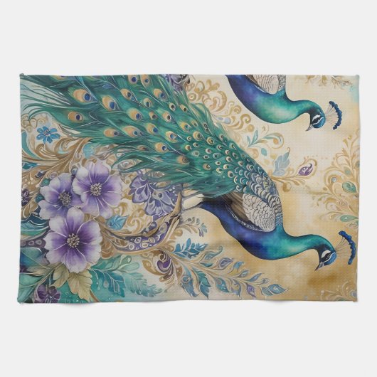 Paisley Peacock Floral Waterverf Theedoek (Horizontaal)