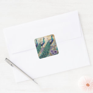 Paisley Peacock Floral Waterverf Vierkante Sticker