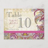  Paisley Peacock Gold Wedding Table Number Briefkaart (Voorkant)