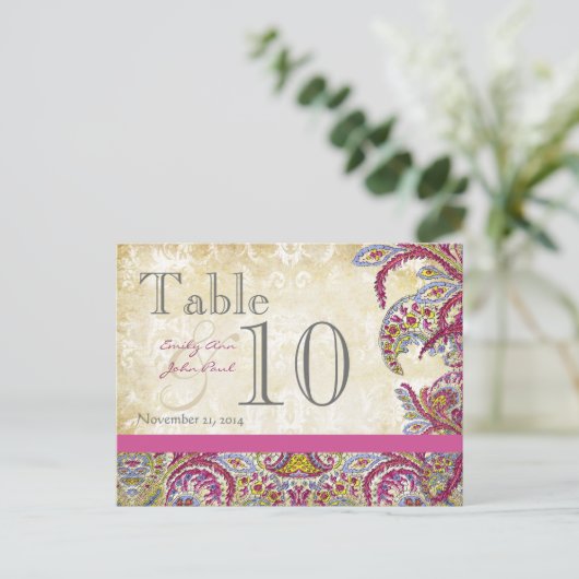  Paisley Peacock Gold Wedding Table Number Briefkaart (Staand voorkant)