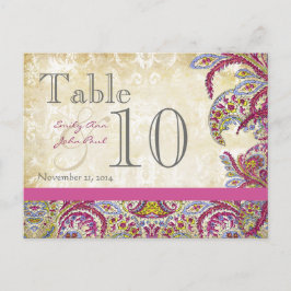 Paisley Peacock Gold Wedding Table Number Briefkaart
