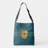 Paisley Peacock met Monogram in Blauwgroen en Goud Crossbody Tas (Achterkant)