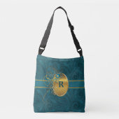 Paisley Peacock met Monogram in Blauwgroen en Goud Crossbody Tas (Voorkant)