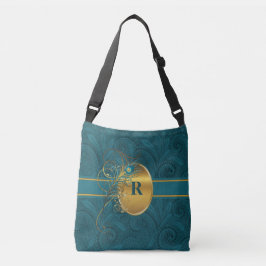 Paisley Peacock met Monogram in Blauwgroen en Goud Crossbody Tas