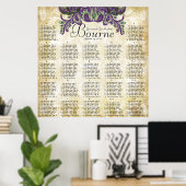 Paisley Peacock Paars Gold Wedding Seating Chart Poster (Thuiskantoor)