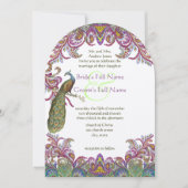 Paisley Peacock Pink en Green Wedding Kaart (Voorkant)