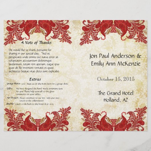  Paisley Peacock Red Wedding Programme (Voorkant)