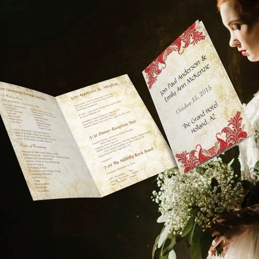  Paisley Peacock Red Wedding Programme