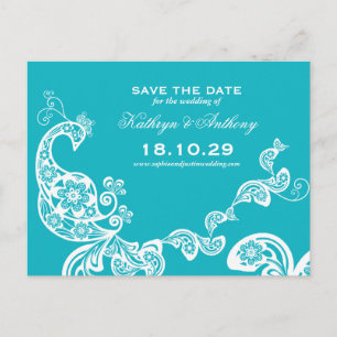 Paisley Peacock Romantic Chic Photo Save the Date Aankondigingskaart